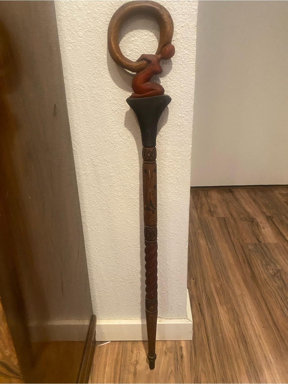 Handcrafted Wooden Walking Cane - Brown & Black